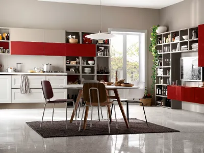 Cucina Moderna Tablet Go lineare in laccato opaco Link Bianco e laccato lucido Rosso Ciliegia di Veneta Cucine
